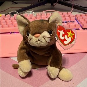 Beanie Baby Brown and White Cat Plush